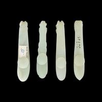 Four Chinese Pale Celadon Jade Belt Hooks, Qing Dynasty 清 青白玉帶鉤四件