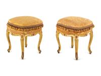 A Pair of Louis XV Giltwood Tabourets