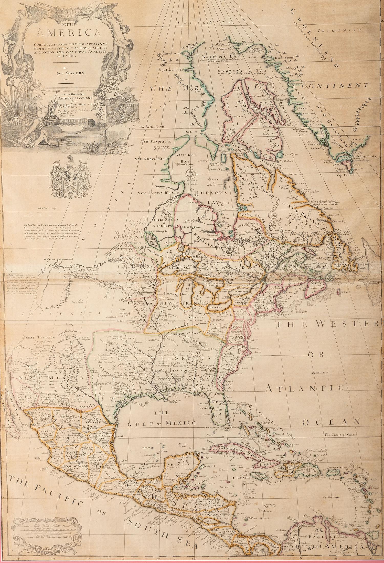 [MAPS & ATLASES]. SENEX, John (1678-1740). North America Corrected from the Observations Communicated to the Royal Society at London and the Royal Academy at Paris. London: N.p., 1710.