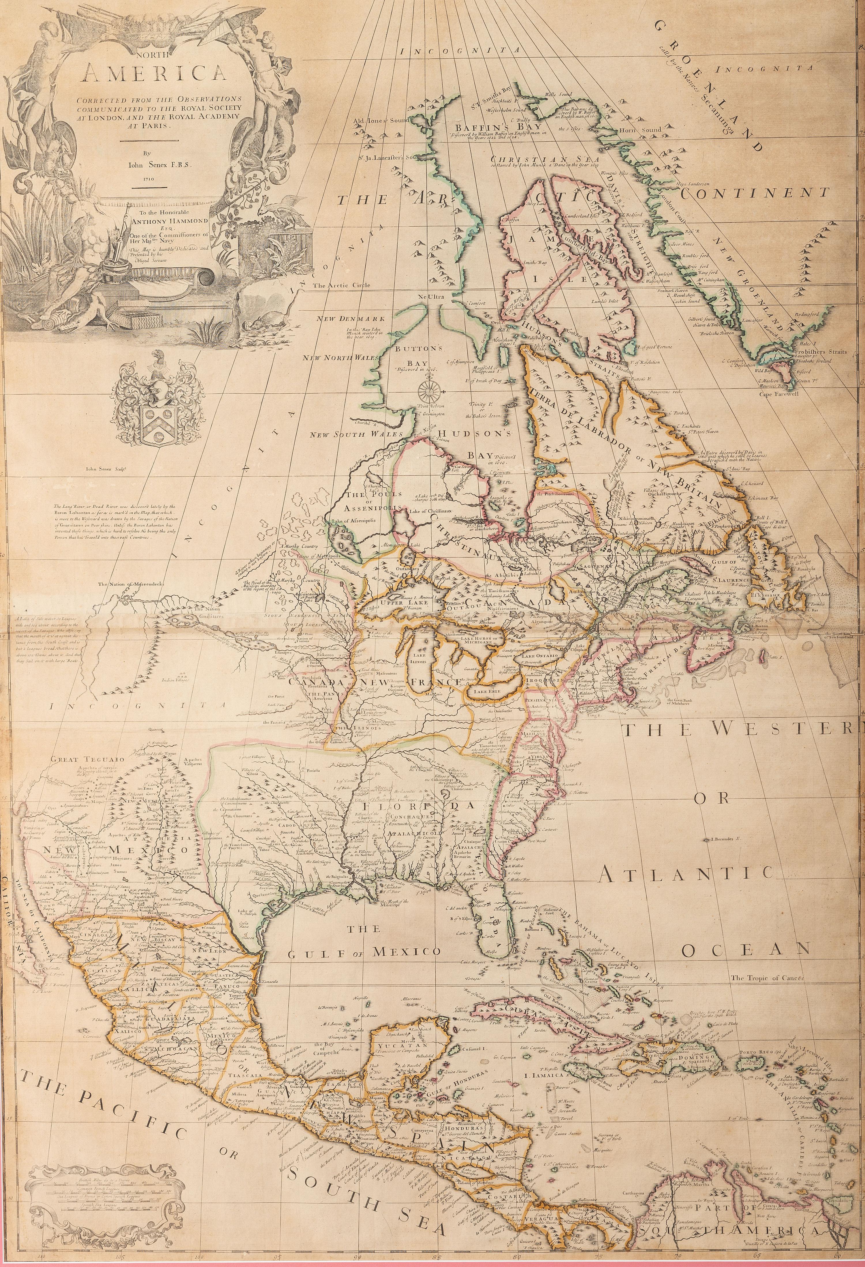[MAPS & ATLASES]. SENEX, John (1678-1740). North America Corrected from the Observations Communicated to the Royal Society at London and the Royal Academy at Paris. London: N.p., 1710.