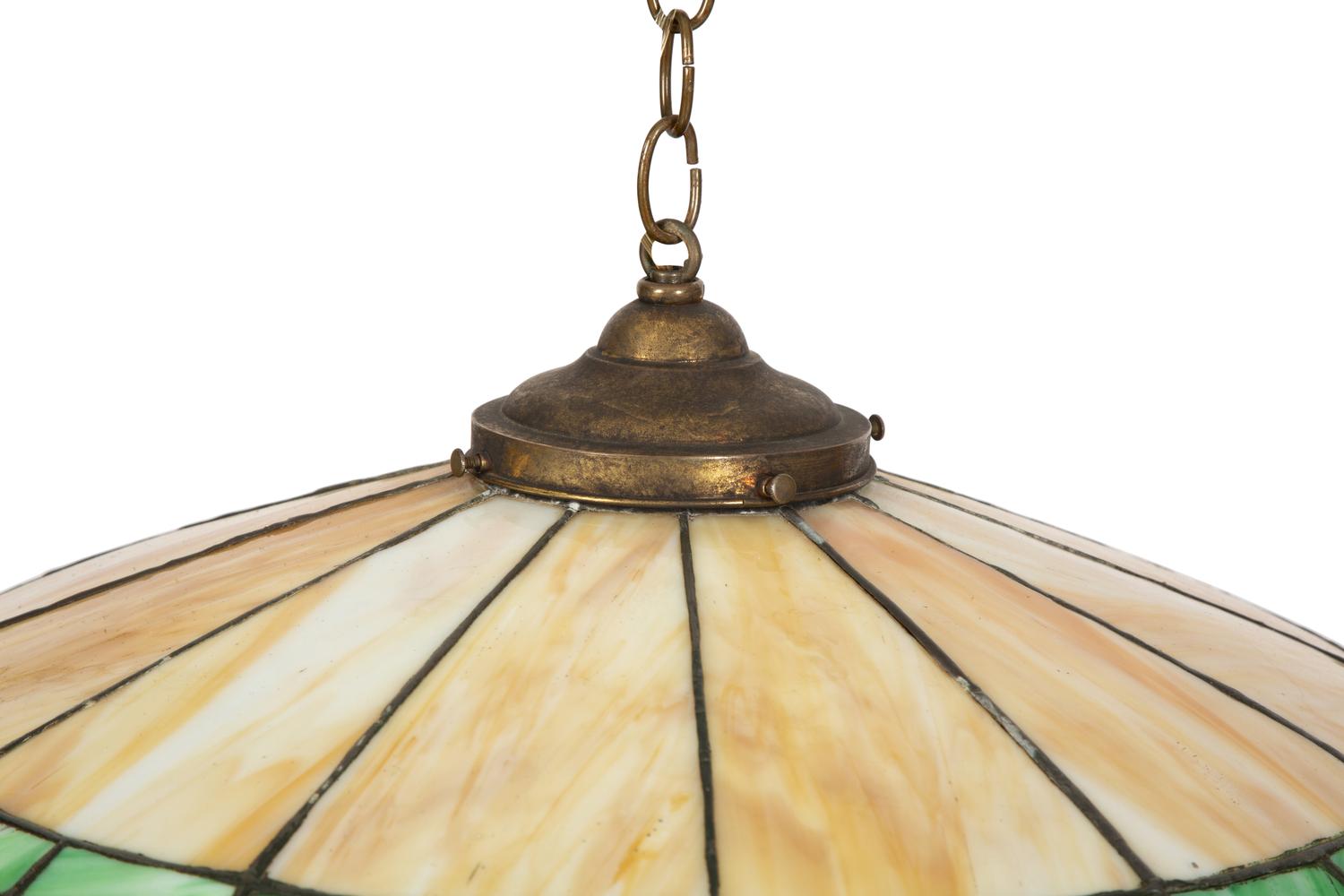 An American Leaded Glass Water Lily Hanging Light Fixture