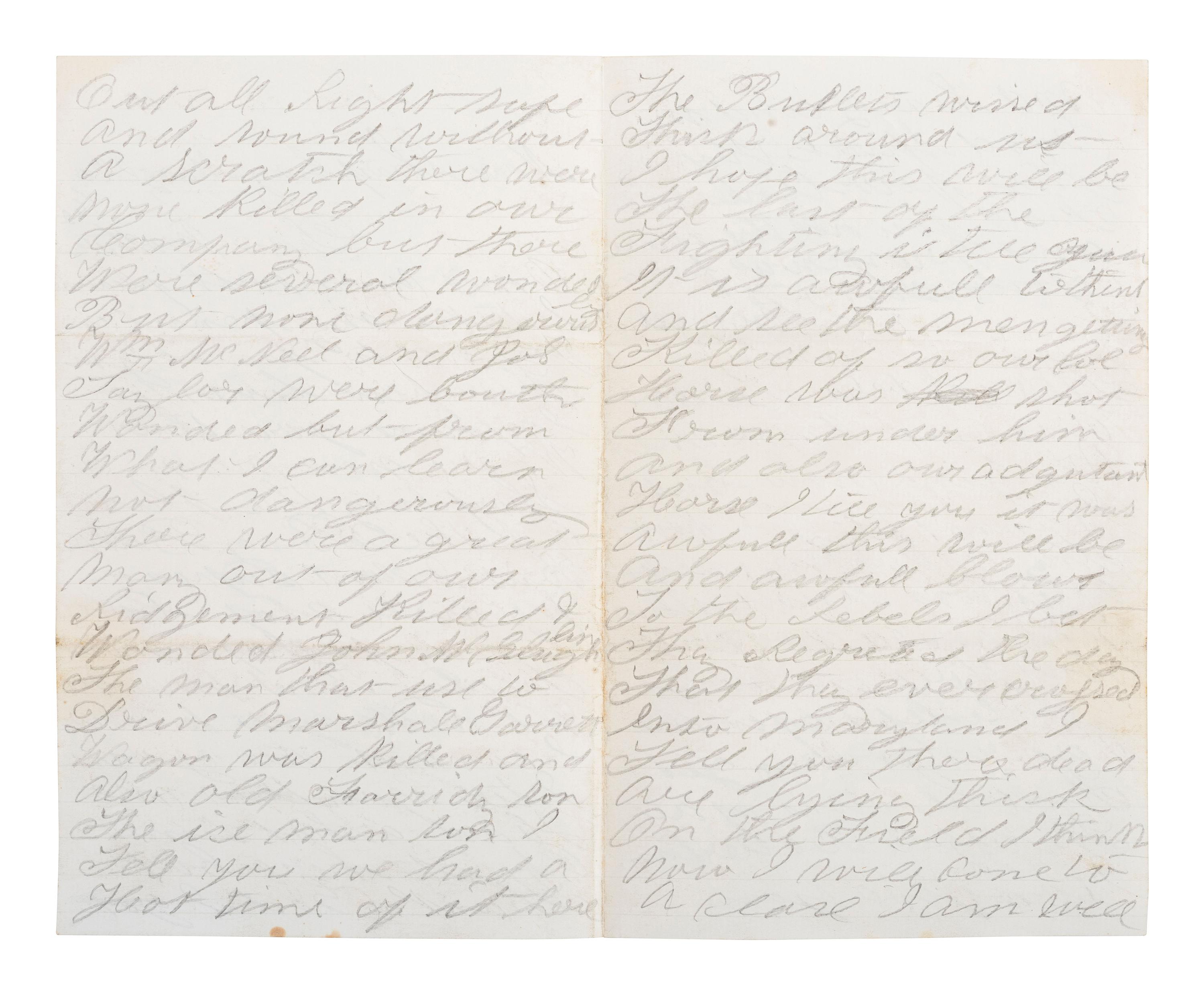 [CIVIL WAR]. Soldier's letter written by Jacob Pyewell, Company I, 106th Pennsylvania Infantry, describing the Battle of Antietam. "Near Sharpsburg Maryl," 20 [September?] 1862.