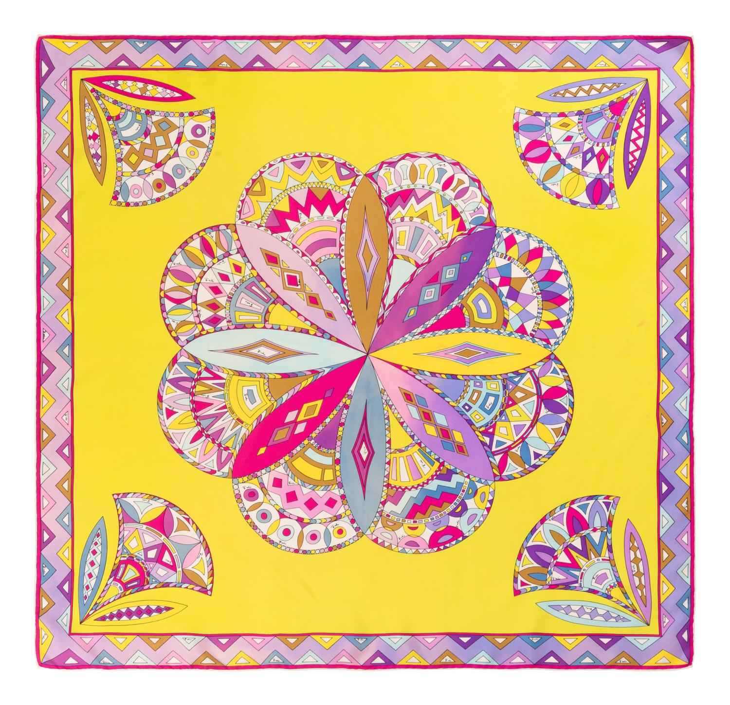 Six Designer Scarves, Including Peter Max, Ferragamo, Pucci, Gucci, and Bob Mackie, 1960-90s