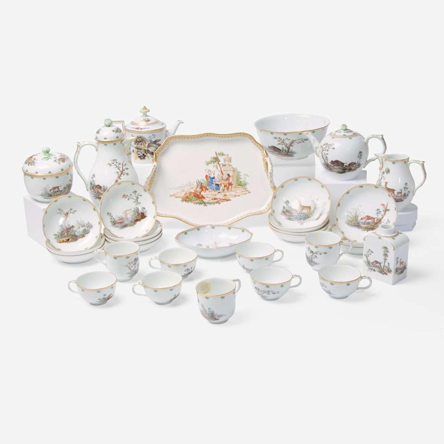 A KPM porcelain tea and coffee service with hunt theme 19th / 20th century