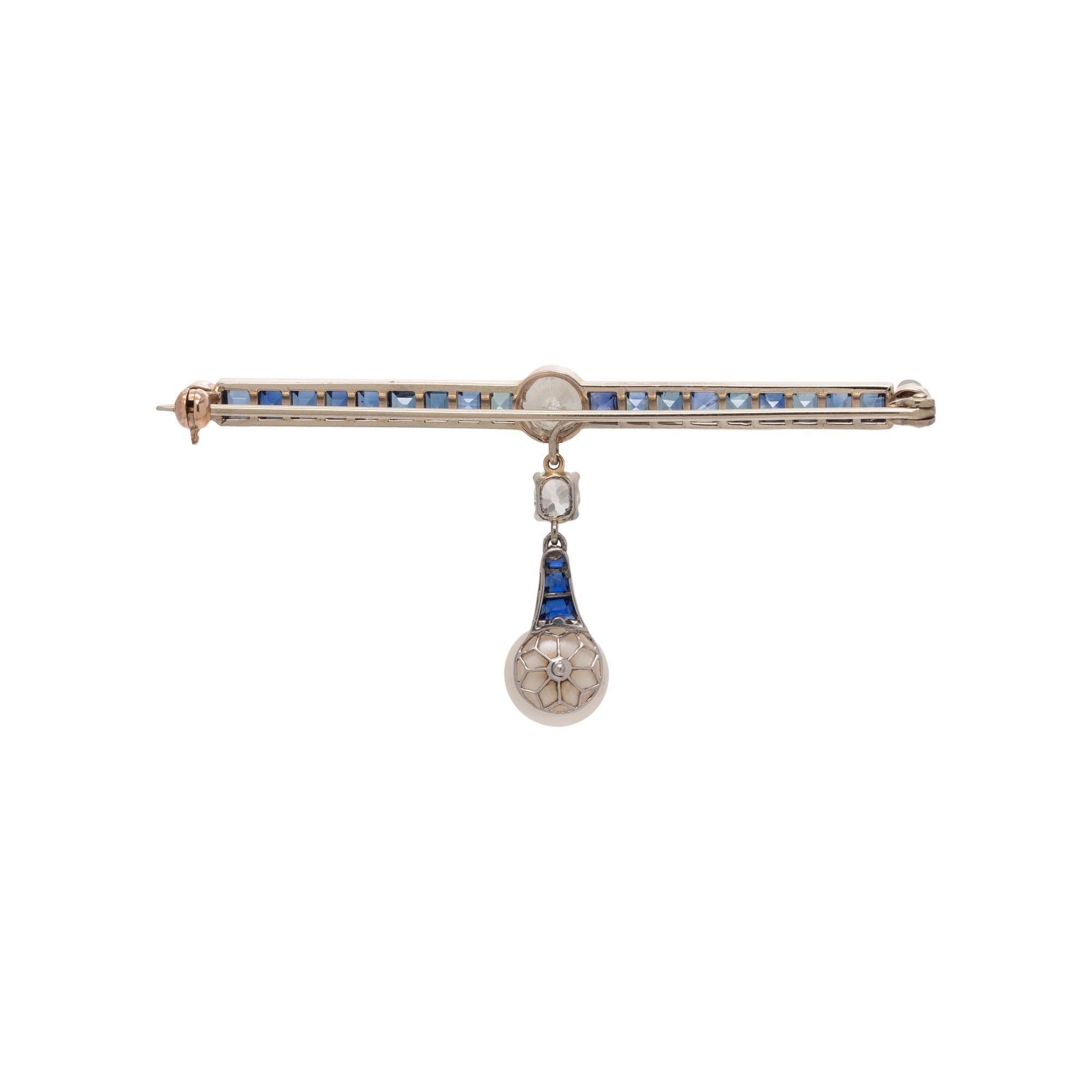 DIAMOND, SAPPHIRE AND CULTURED PEARL BROOCH