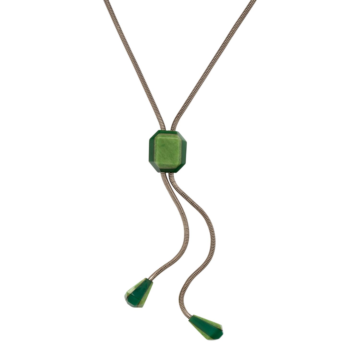 ART DECO, CHROME-PLATED BRASS AND GALALITH NECKLACE
