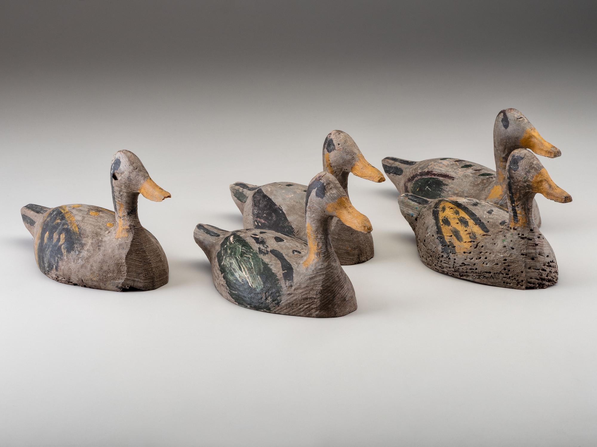 Five Painted Wood Duck Decoys