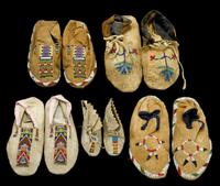 Group of five Plains beaded hide moccasins north and south dakota, first half 20th century