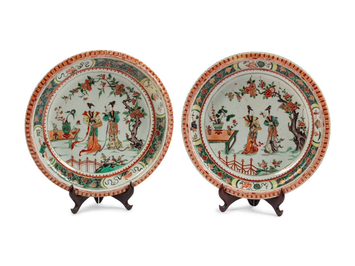A Pair of Chinese Famille Verte Porcelain Plates
