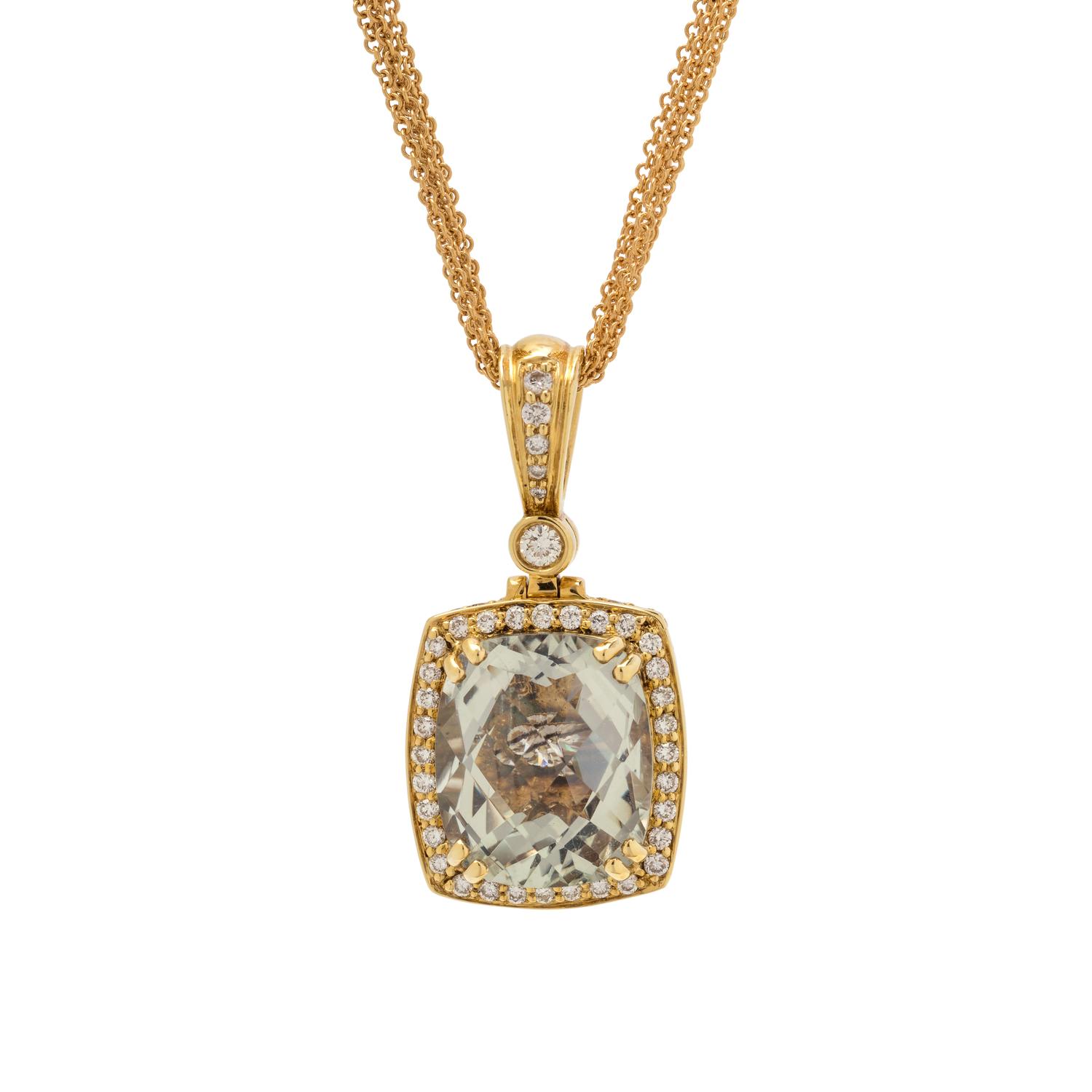 CHARLES KRYPELL, GREEN AMETHYST AND DIAMOND PENDANT/NECKLACE