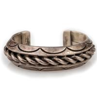 Heavy Stamped Sterling Silver and Twisted Wire Cuff Bracelet