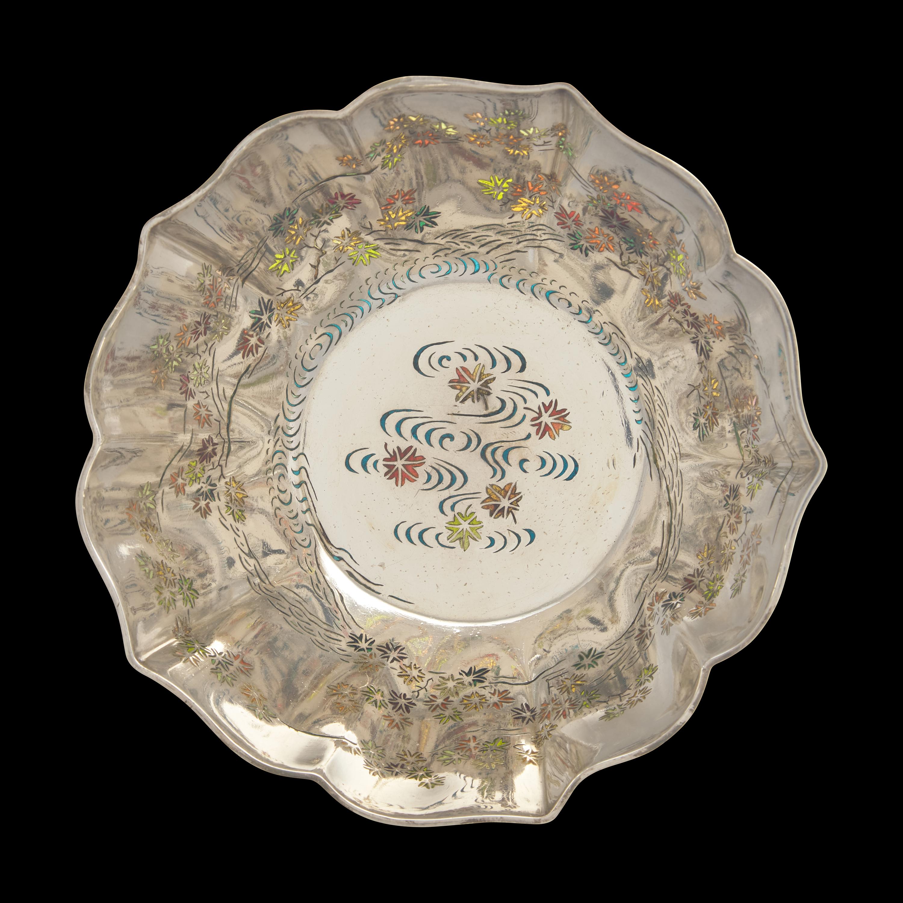 An Unusual Japanese Plique a Jour Silver 'Maple Leaves' Bowl, Attributed to Namikawa Yasuyuki