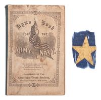 [CIVIL WAR]. Hymn-Book for the Army and Navy. New York: American Tract Society, ca 1863. [With:] Small star from a flag identified to Private David Bennet, 1st Maryland Cavalry.