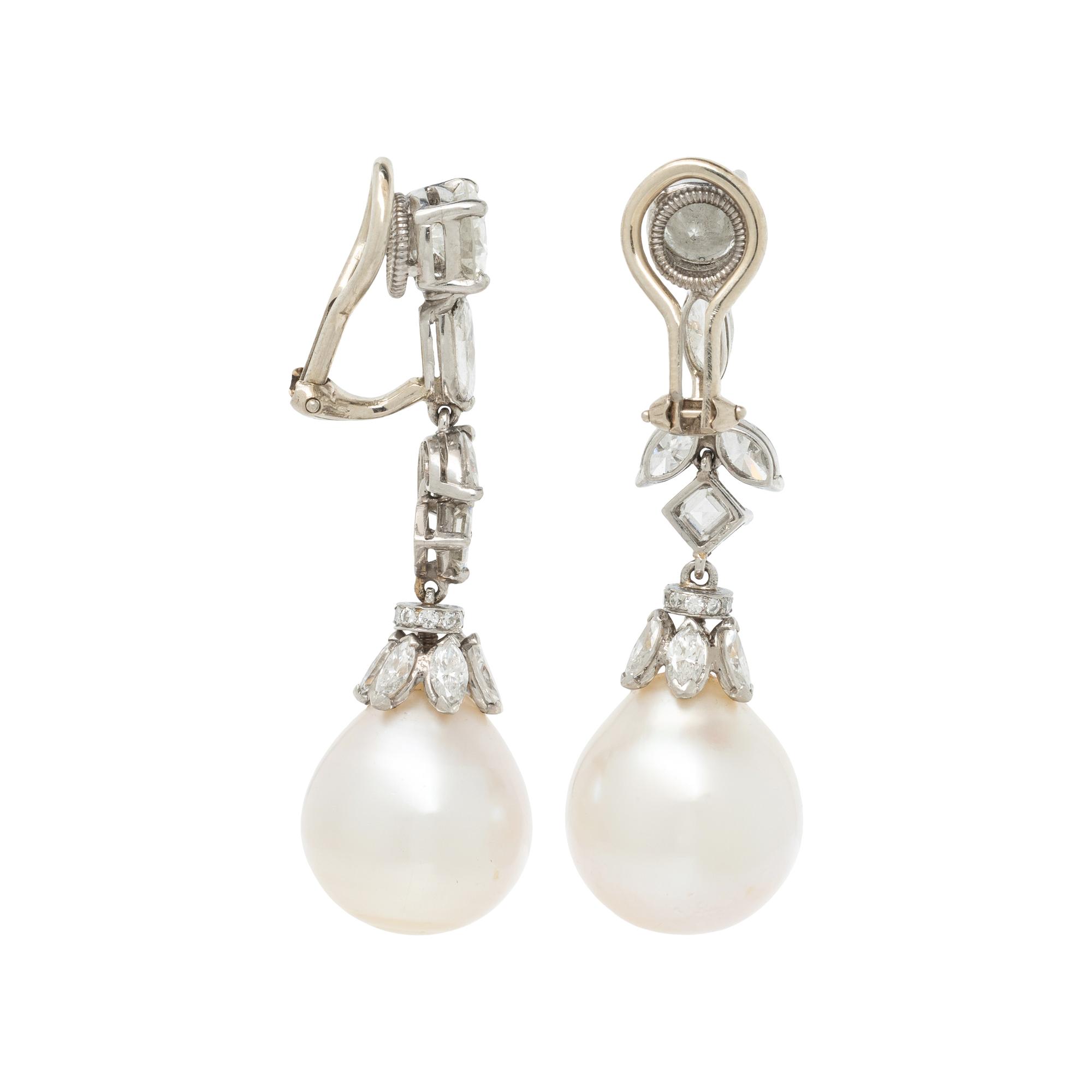 CULTURED PEARL AND DIAMOND DROP EARRINGS
