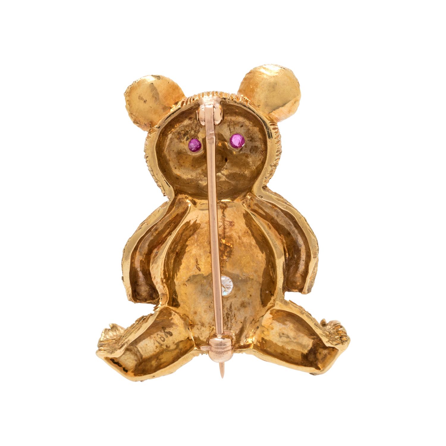 YELLOW GOLD AND DIAMOND BEAR BROOCH