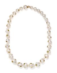 CHRISTOPHER WALLING, CULTURED BAROQUE PEARL, DIAMOND AND PERIDOT NECKLACE