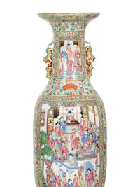 A Pair of Large Chinese Canton Style Porcelain Floor Vases on Giltwood Stands