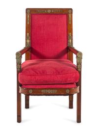 An Empire Style Gilt Metal Mounted Mahogany Armchair