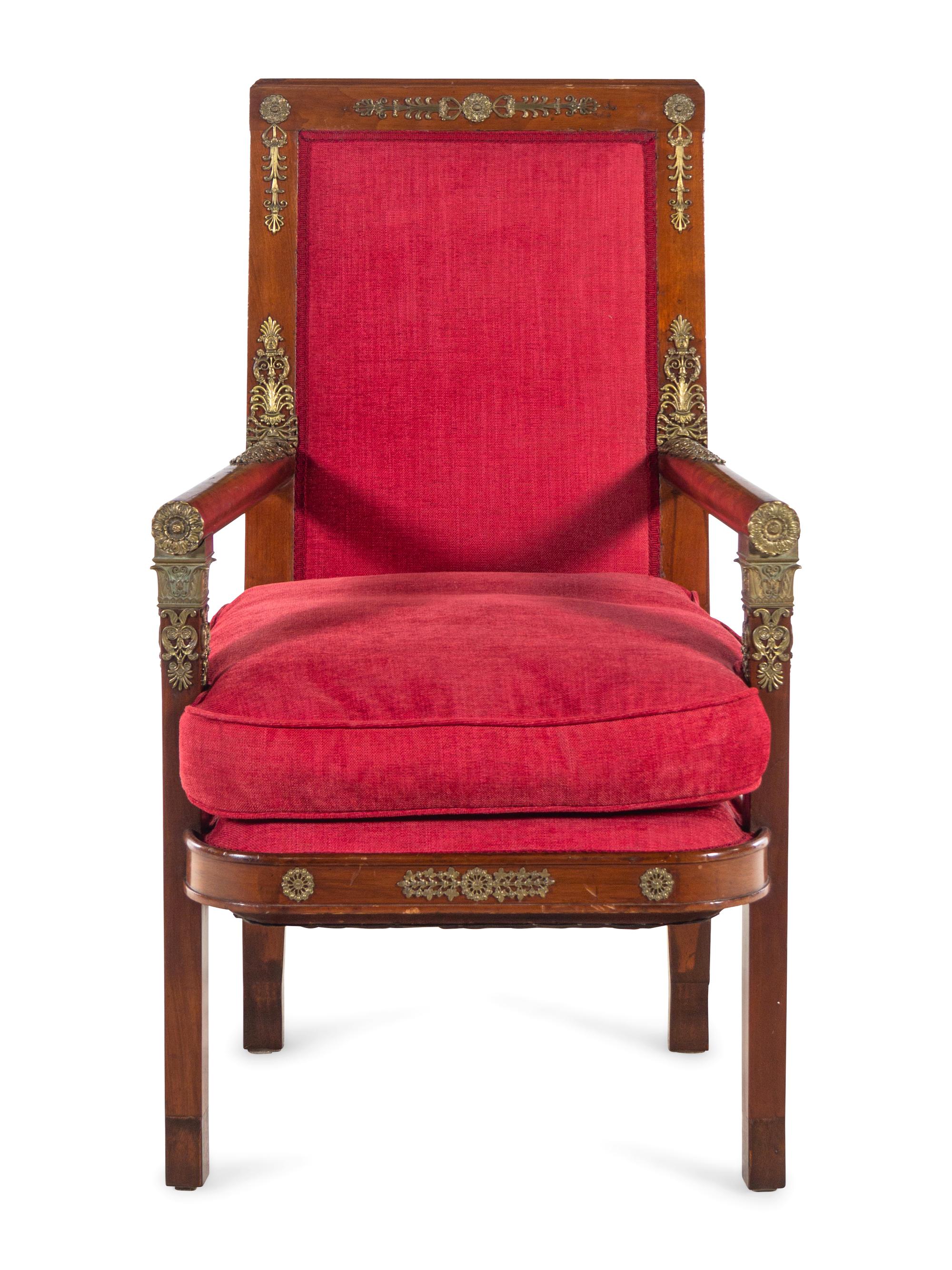 An Empire Style Gilt Metal Mounted Mahogany Armchair