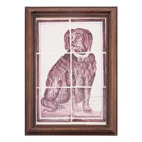A Pair of Framed White and Sepia Glazed Tile Panels of Dogs