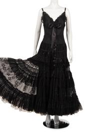 Elie Saab Strapless Evening Dress with Pintucks, Lace, and Ruffles, 2010s