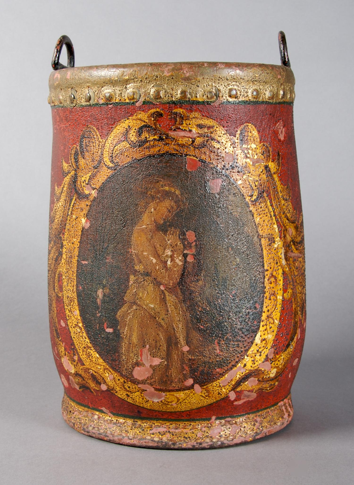 A Leather Fire Bucket, Height 12 inches.