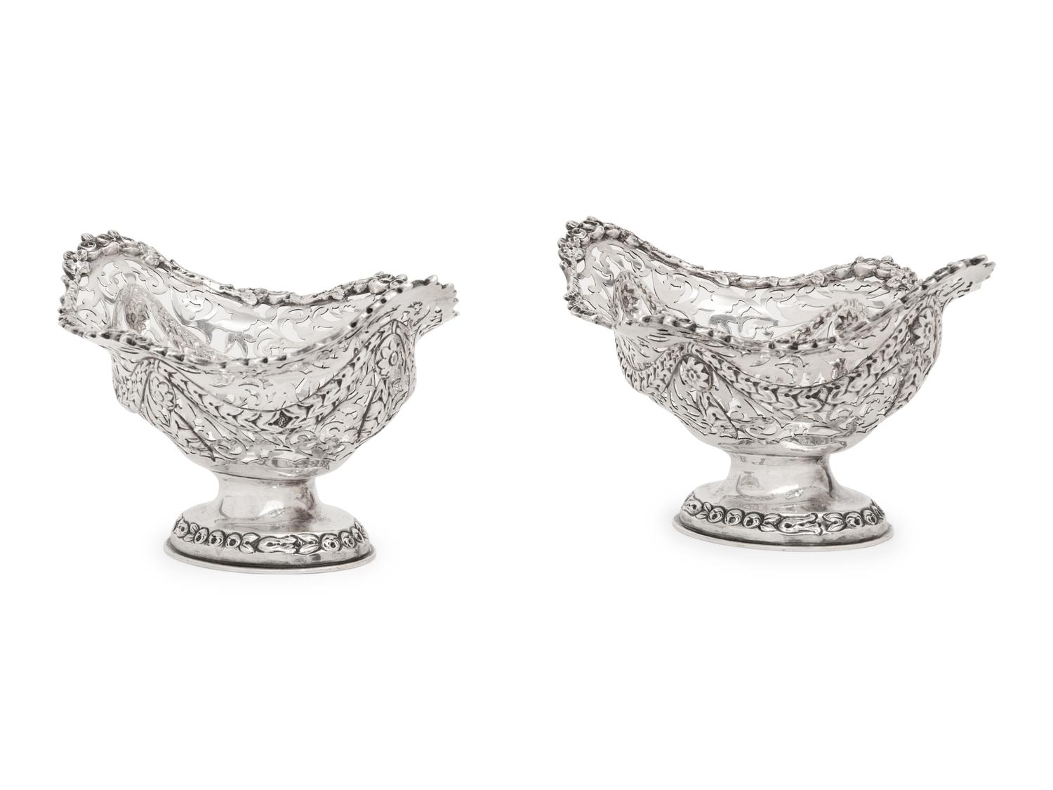 A Pair of English Silver Pierce Decorated Candy Dishes