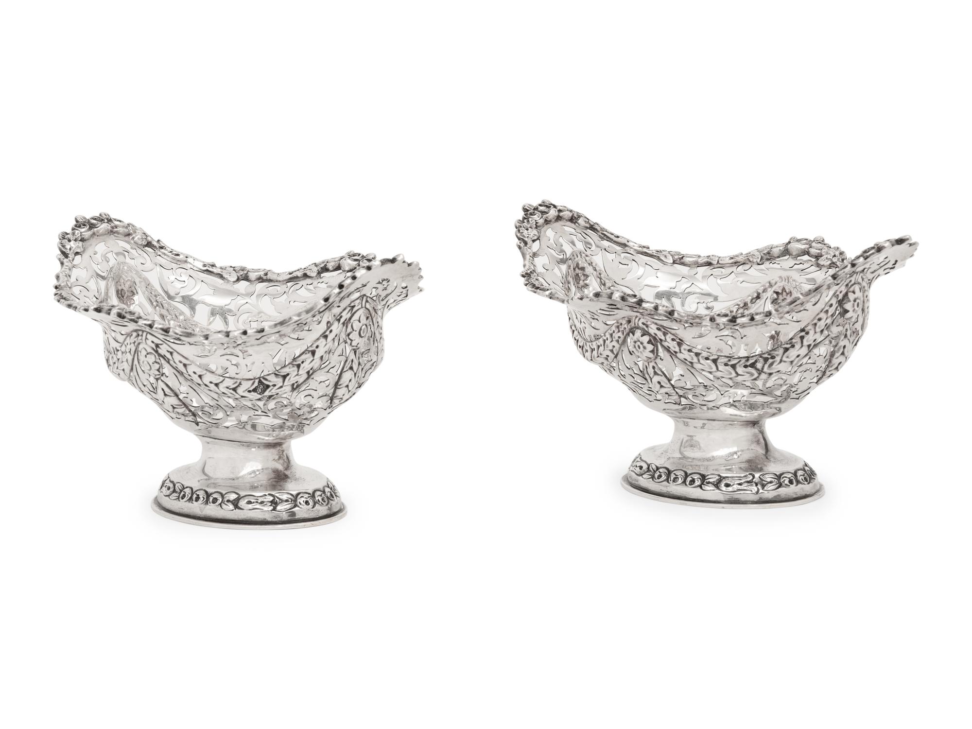 A Pair of English Silver Pierce Decorated Candy Dishes