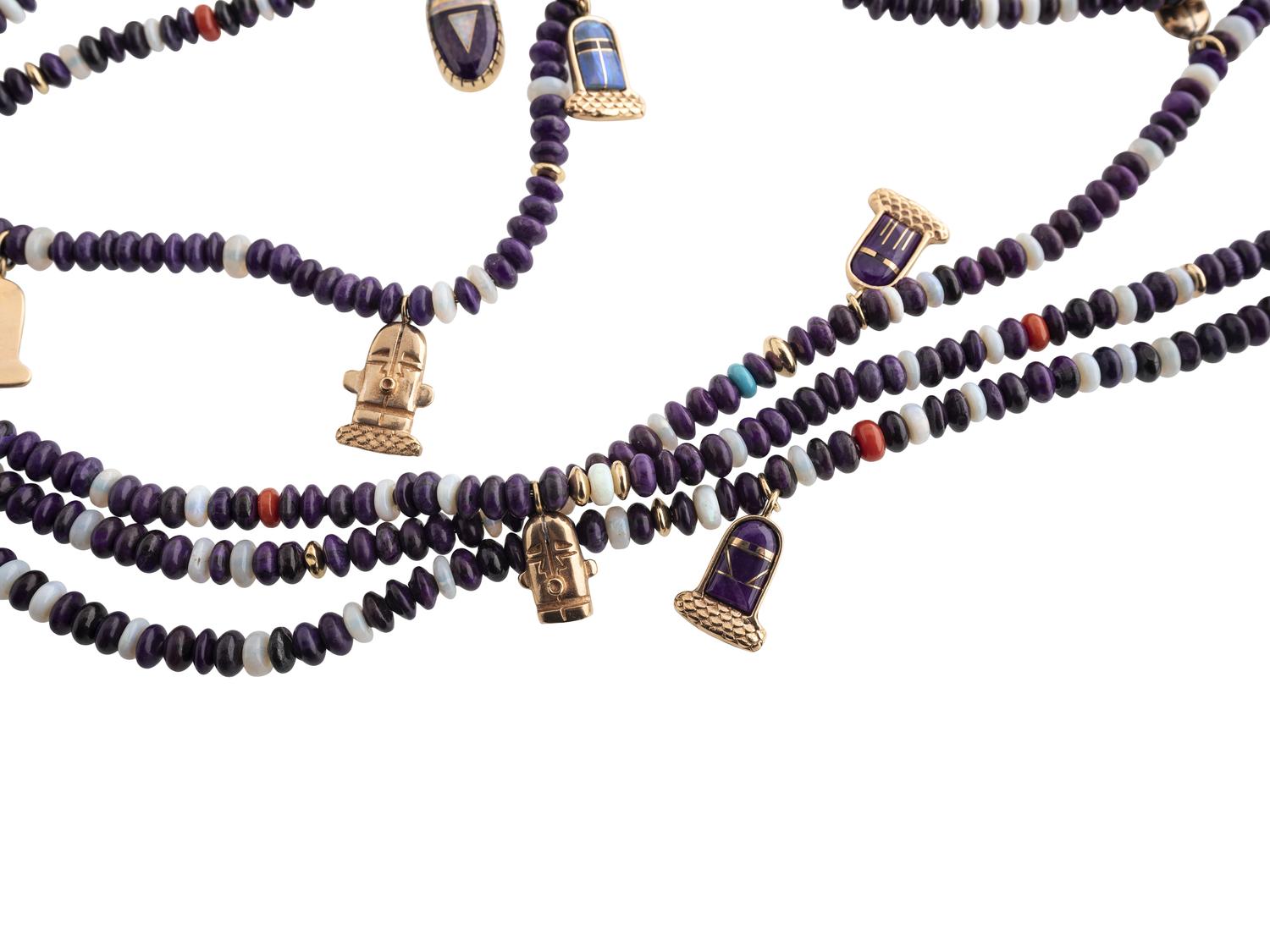 14k Gold Multi-Strand Necklace, with Katsina Charms