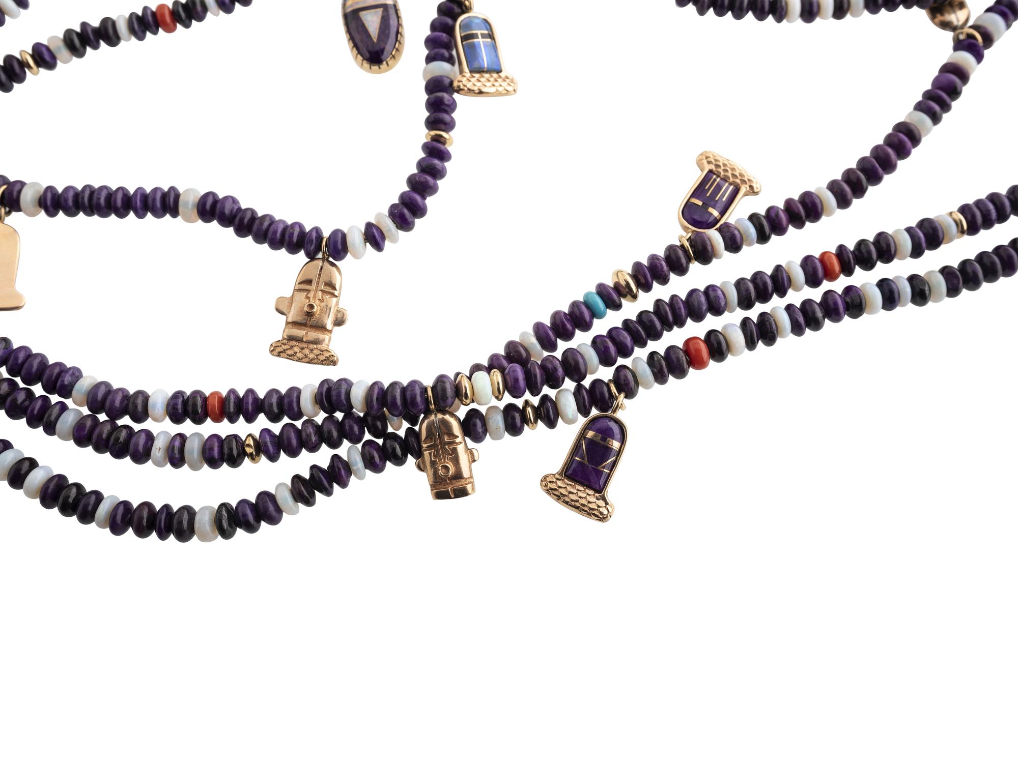 14k Gold Multi-Strand Necklace, with Katsina Charms