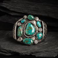 Navajo Silver and Royston Turquoise Cluster Cuff Bracelet
