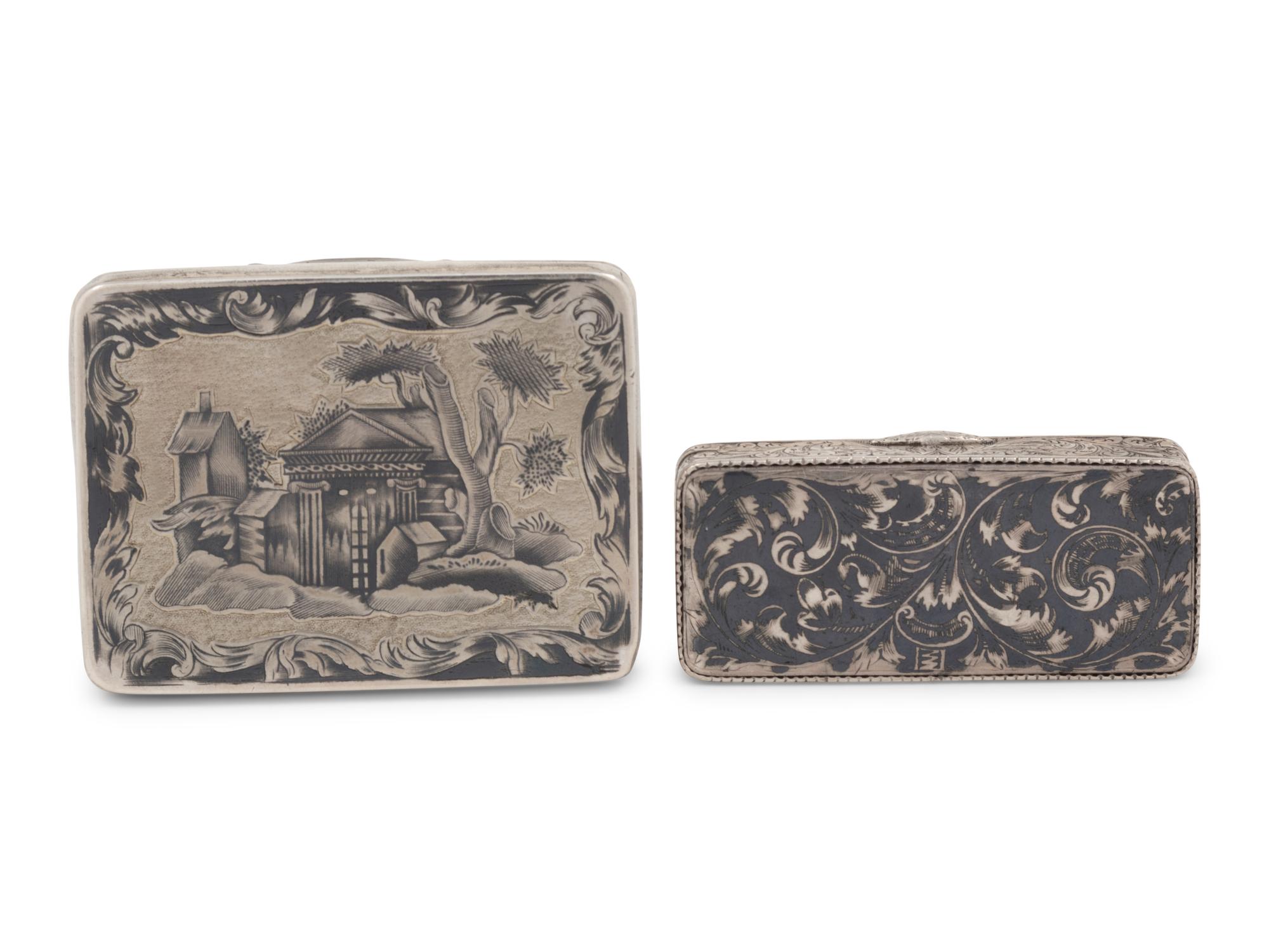 Two Russian Niello Silver Snuff Boxes
