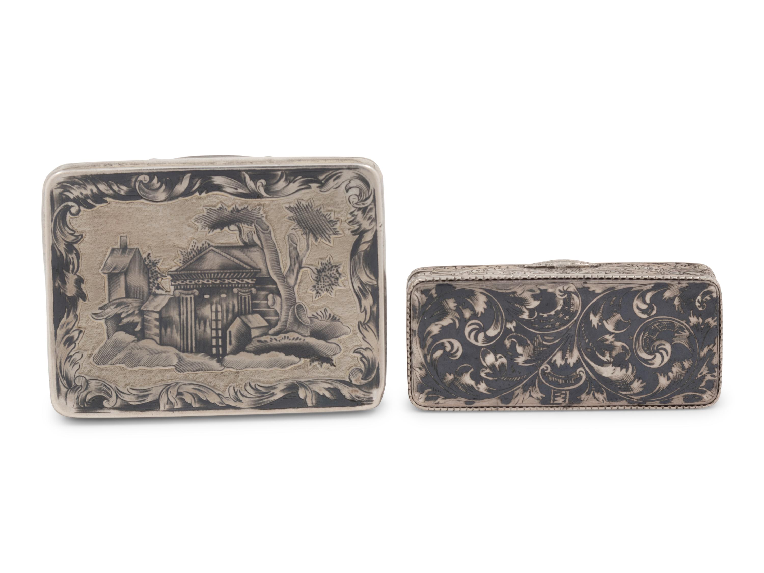 Two Russian Niello Silver Snuff Boxes
