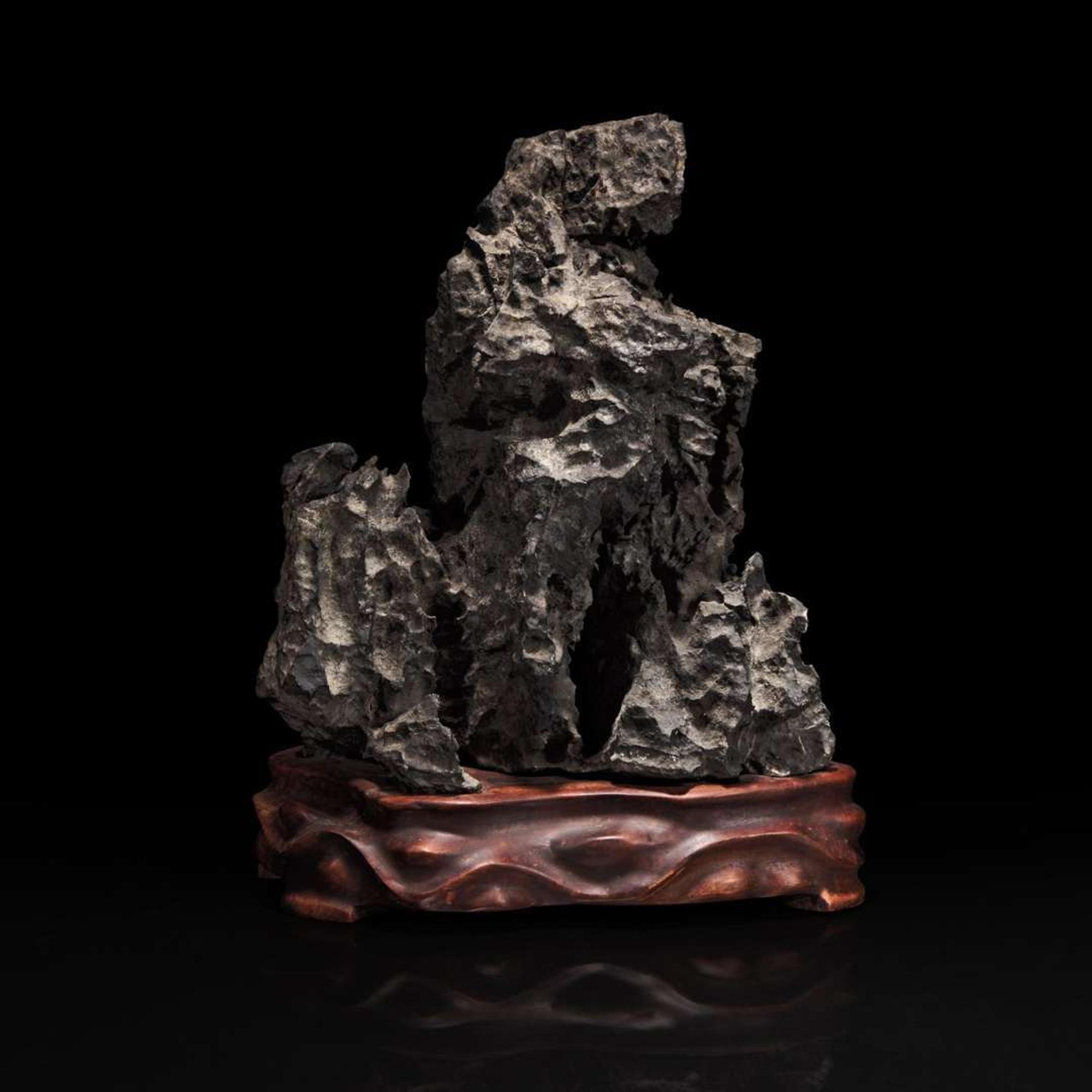 A Chinese tall grey Lingbi-style scholars stone 灵璧石一件