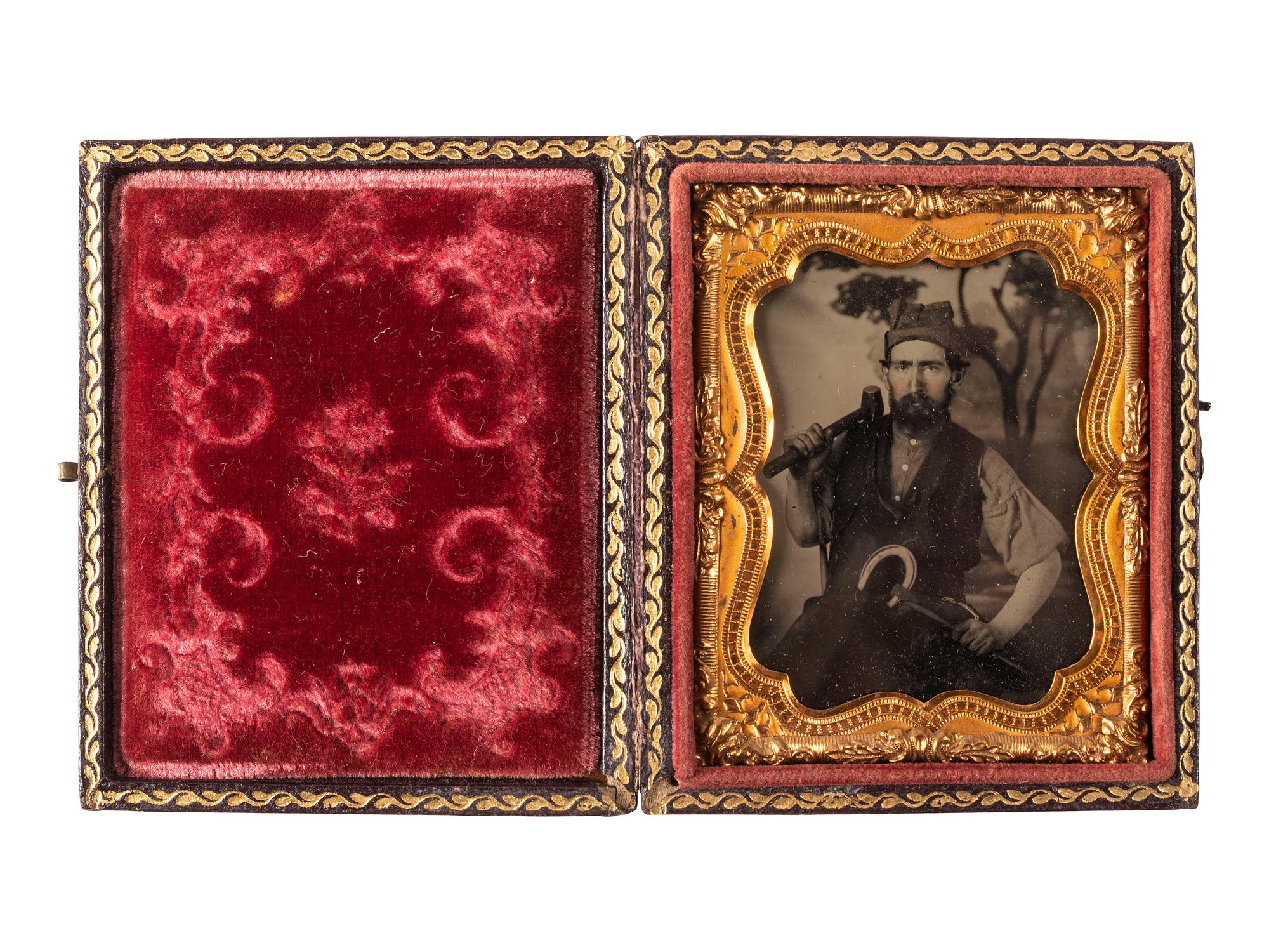 [EARLY PHOTOGRAPHY]. Ninth plate occupational ambrotype of a blacksmith.