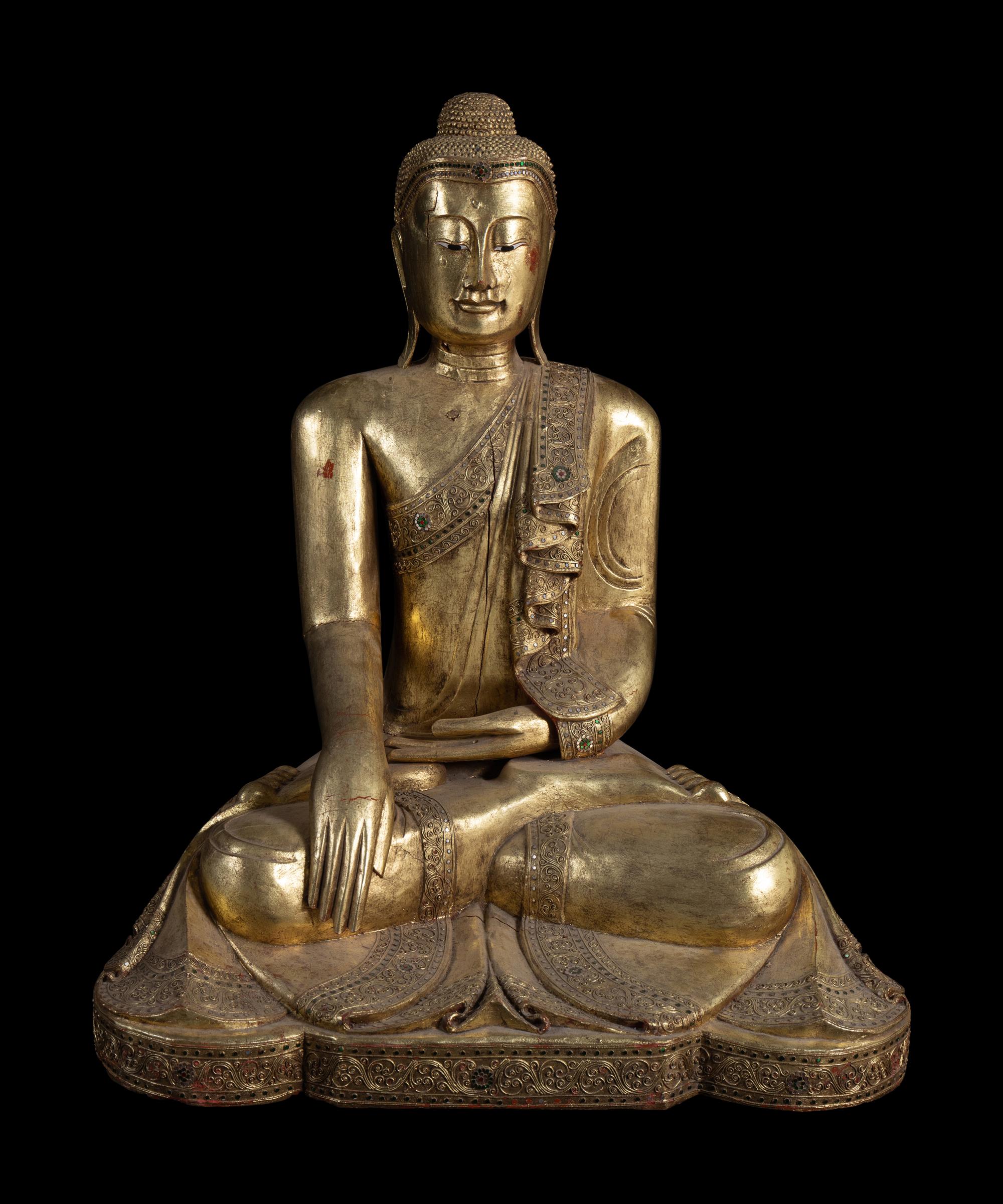 A Large Burmese Gilt Lacquered Figure of Buddha