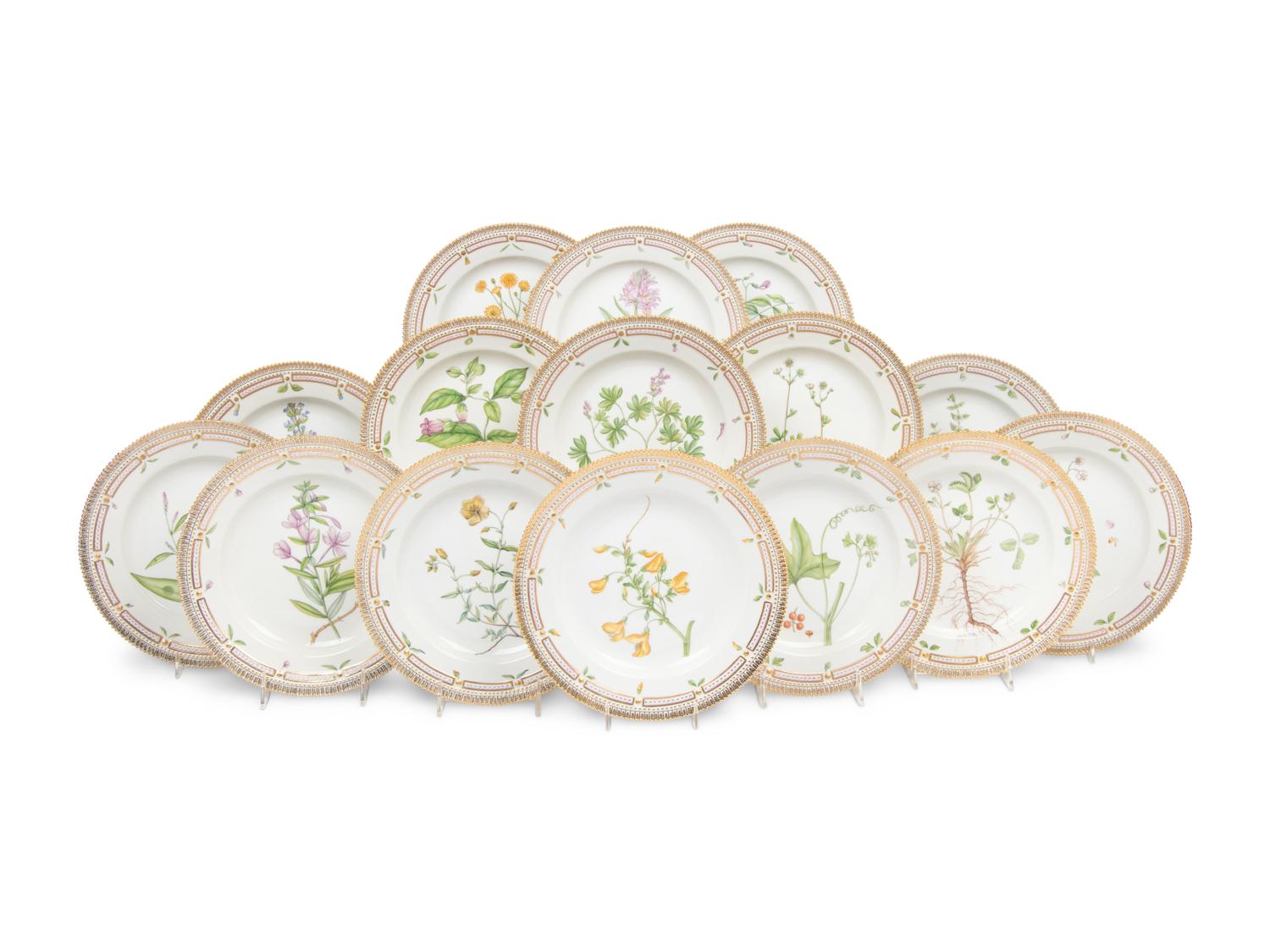 A Set of Fifteen Royal Copenhagen Flora Danica Porcelain Plates