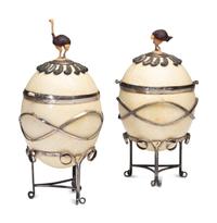 Two Silver-Mounted Ostrich Eggs