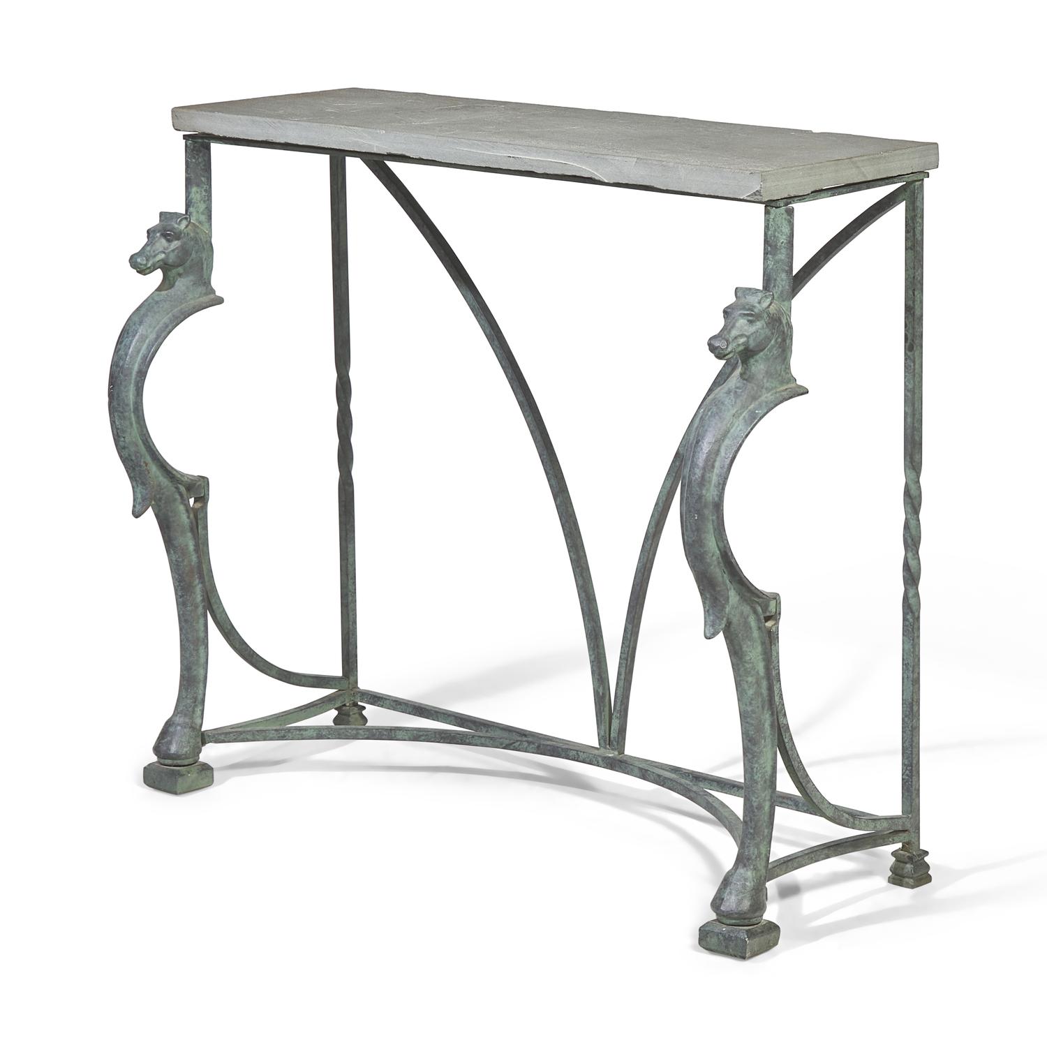 A Patinated Iron and Blue Stone Console Table