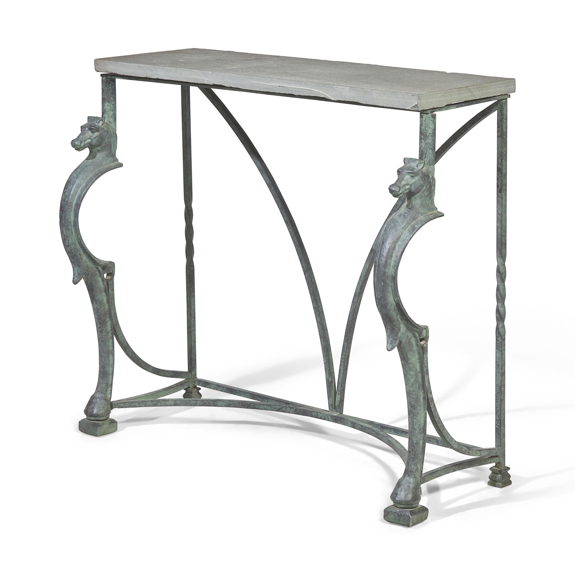 A Patinated Iron and Blue Stone Console Table