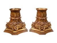 A Pair of Italian Carved and Parcel Gilt Column Capitals