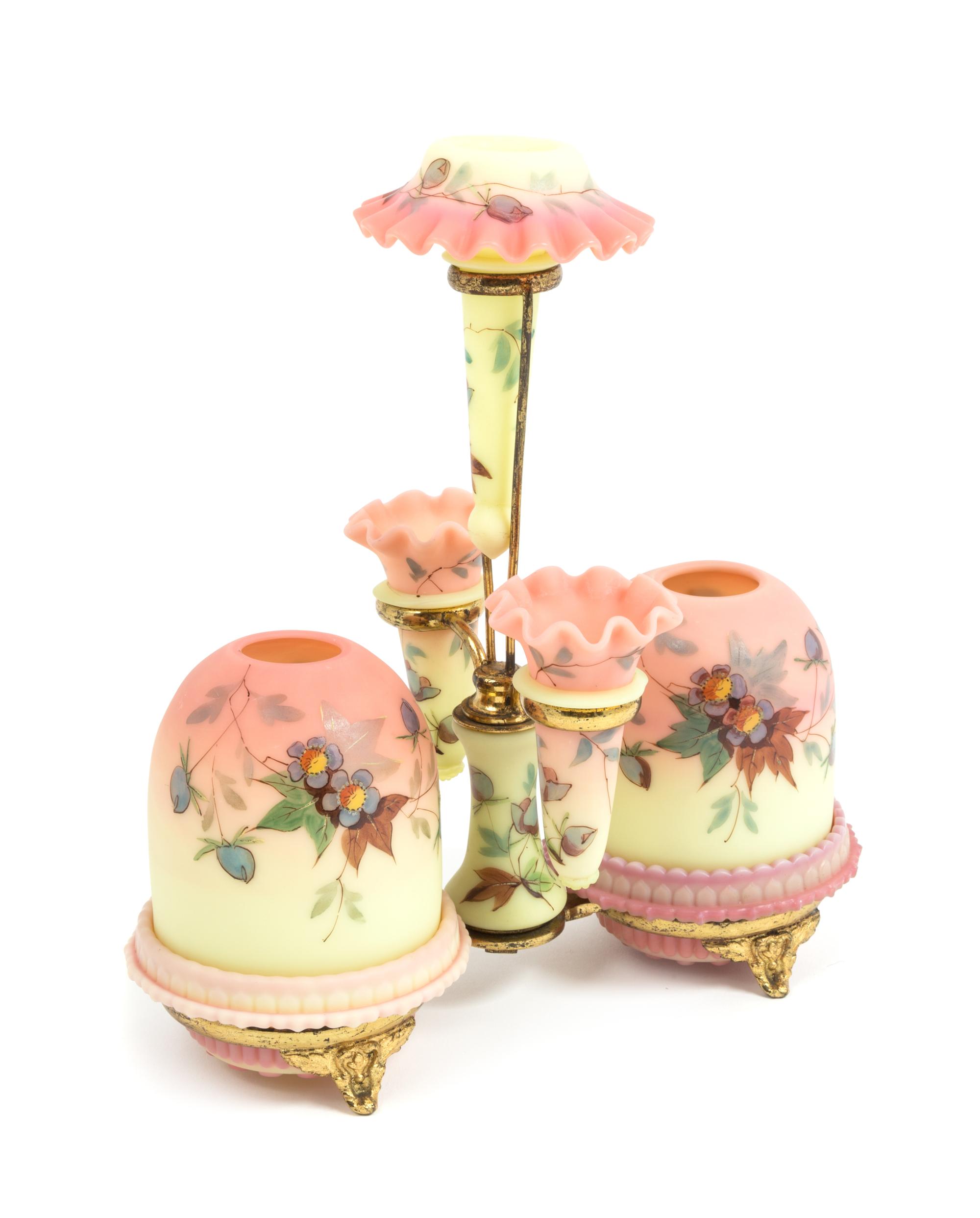 An Enameled Burmese Double Fairy Lamp Mounted Epergne Height overall 10 1/4 inches — LATE 19TH CENTURY