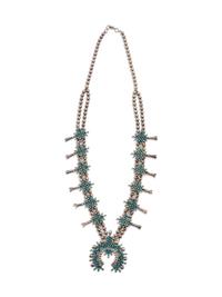 Zuni Silver and Petit Point Turquoise Squash Blossom Necklace