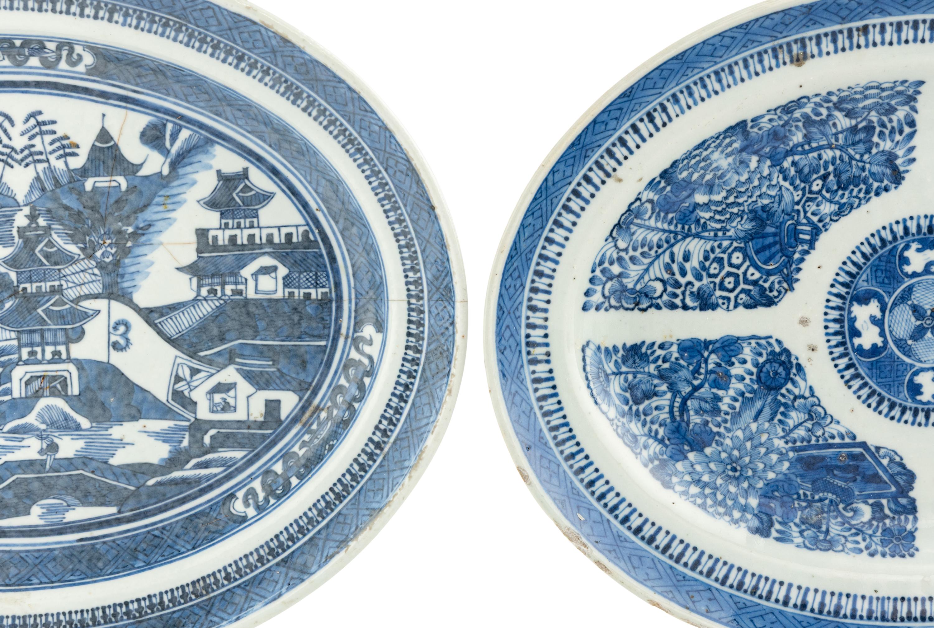 Two Chinese Export Porcelain Blue-and-White Oval Platters