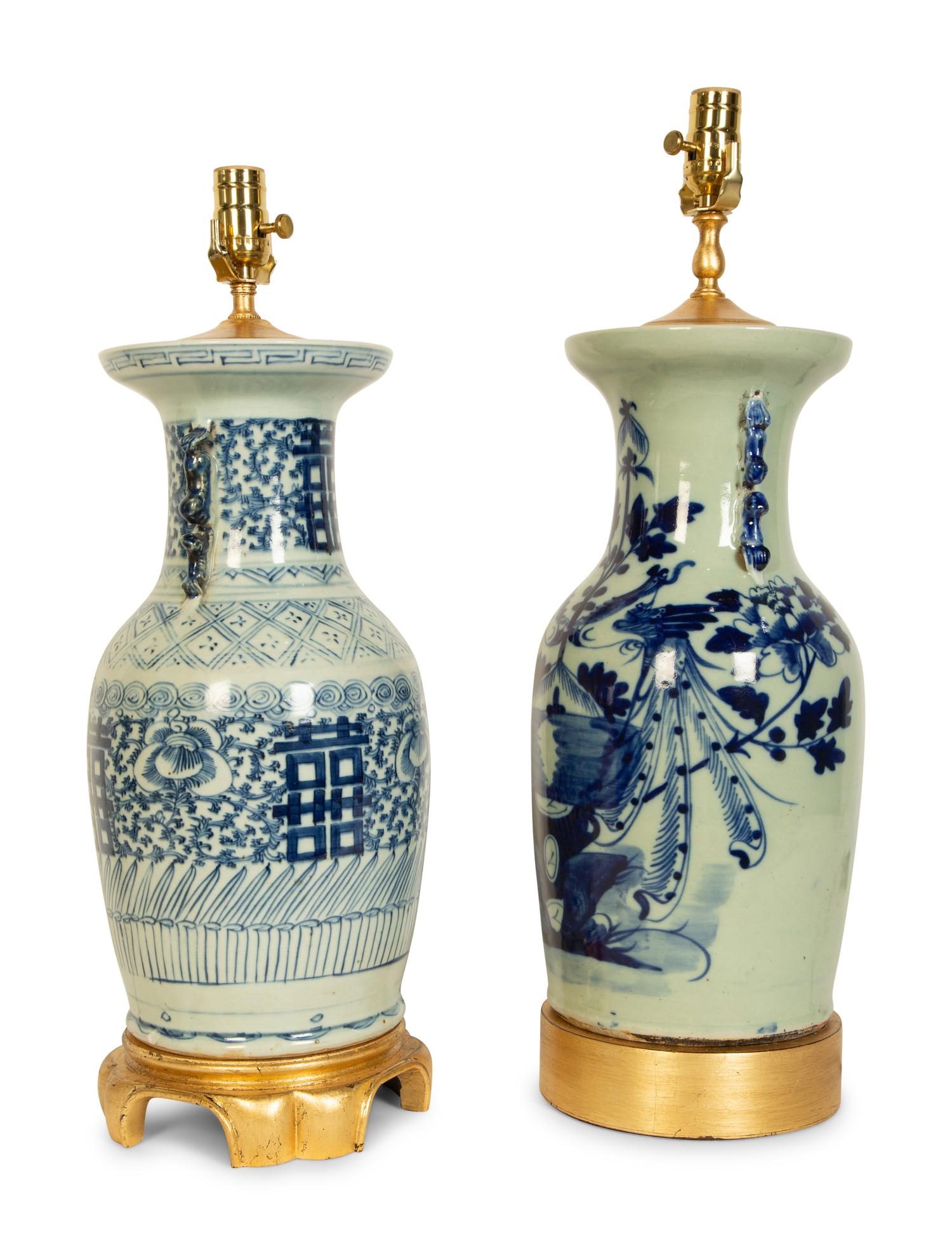 Two Chinese Export Porcelain Vases Mounted as Lamps