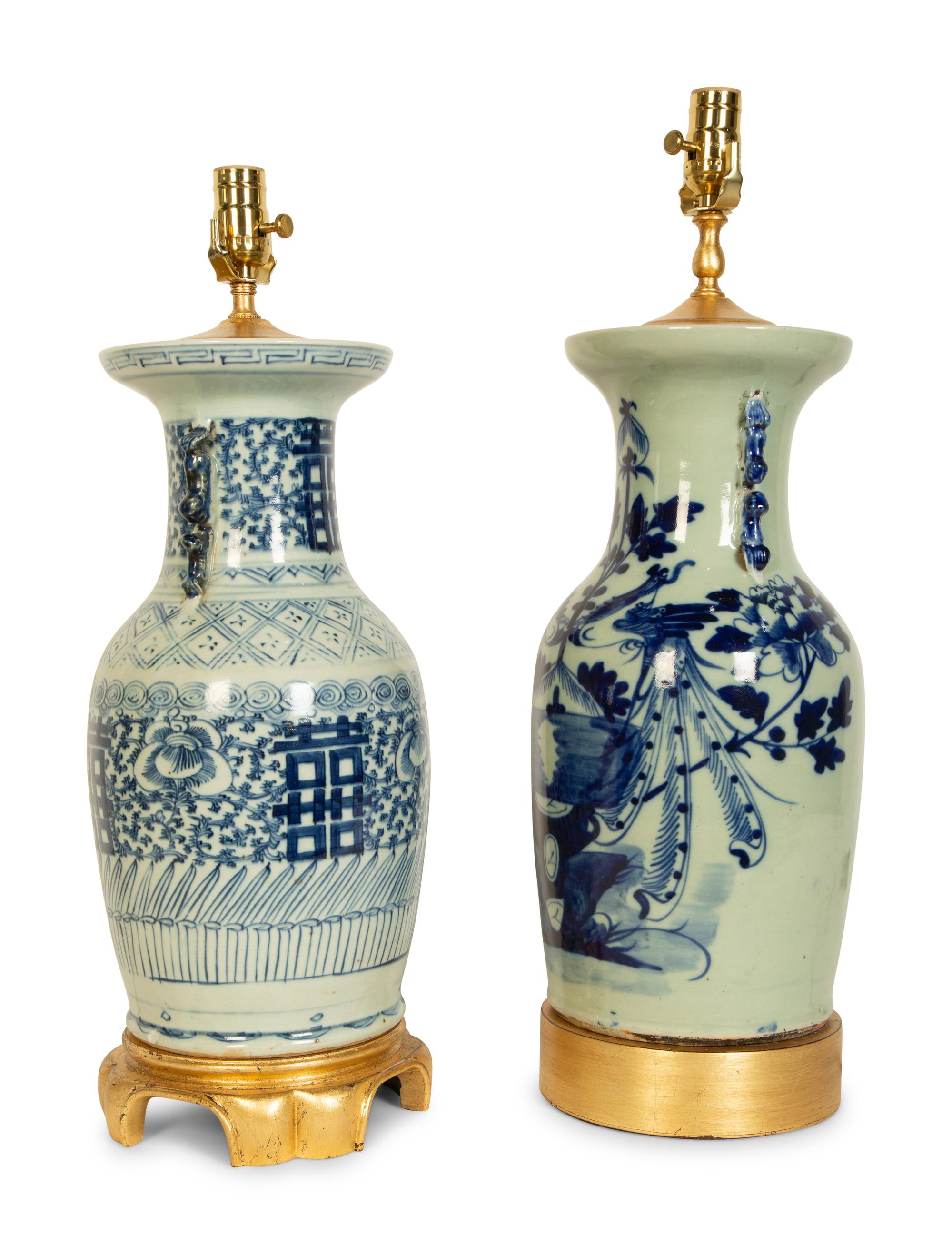 Two Chinese Export Porcelain Vases Mounted as Lamps