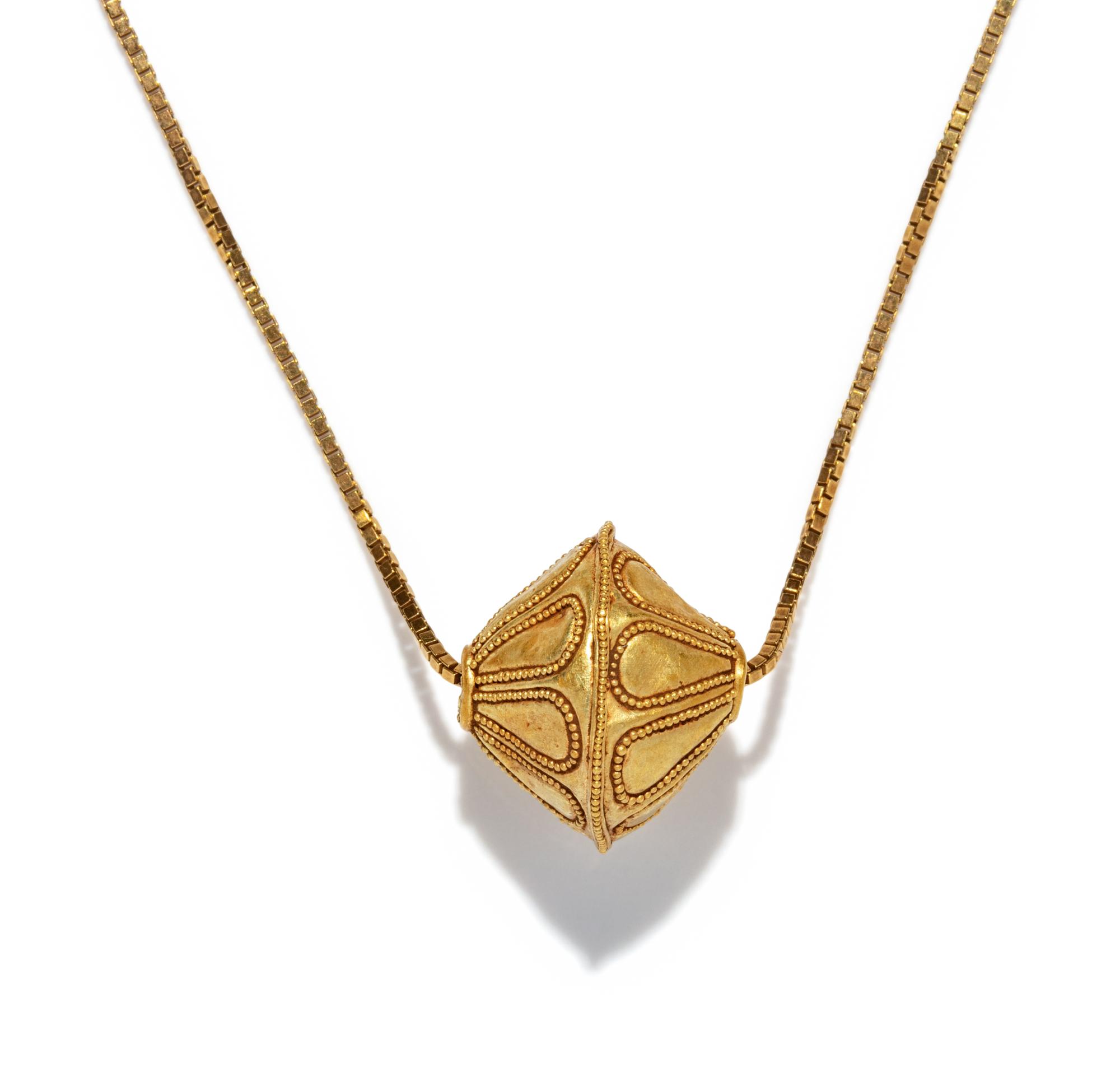 A Greek Gold Filigree Bead — with a modern gold chain