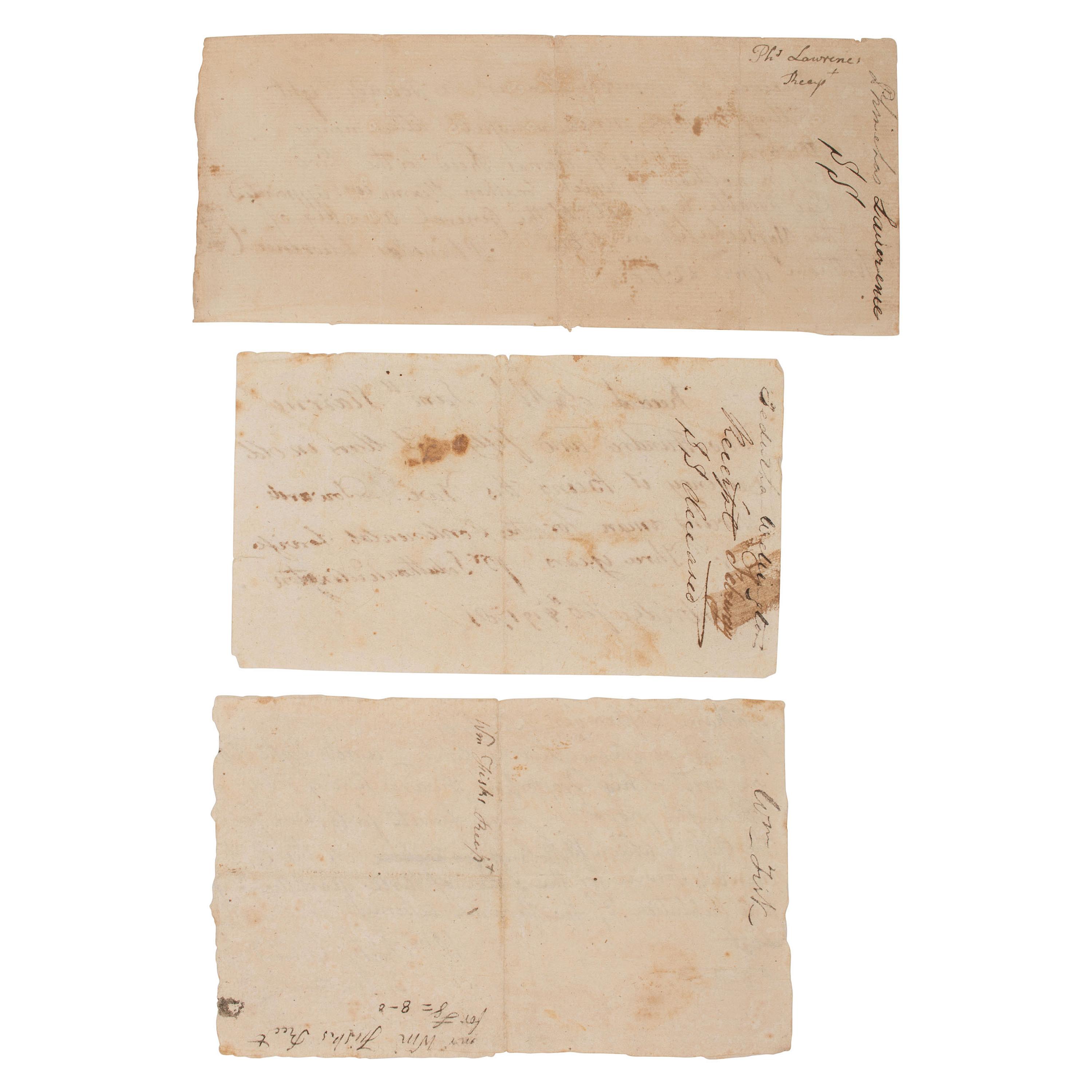 [REVOLUTIONARY WAR]. Group of 3 pay receipts for the hire of a substitute soldier identified to Samuel Stearns of Waltham, Massachusetts.