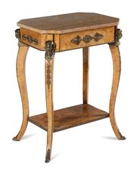 An Empire Style Gilt Bronze Mounted Walnut Marble-Top Occasional Table