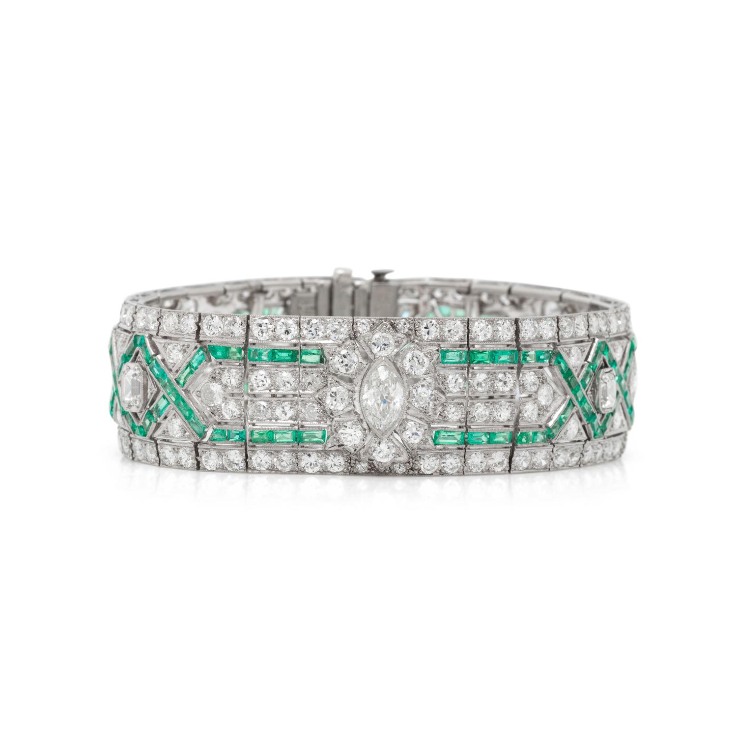 ART DECO, DIAMOND AND EMERALD BRACELET